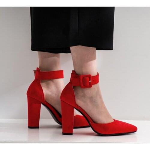 Versatile buckle casual pointed sandals high heeled shoes big size 43 four seasons shoes