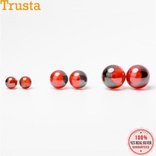TrustDavis S925 Sterling Silver Fashion Red Garnet Mini 4 6 8mm Stud Earring For Women Wedding Party Fine S925 Wholesale DA1916