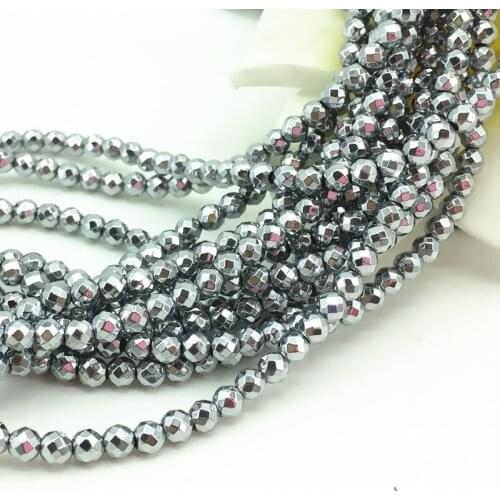 Silver-color natural stone hematite beads 2mm 3mm round faceted spacers fashion diy jewelry loose beads 15inch B465
