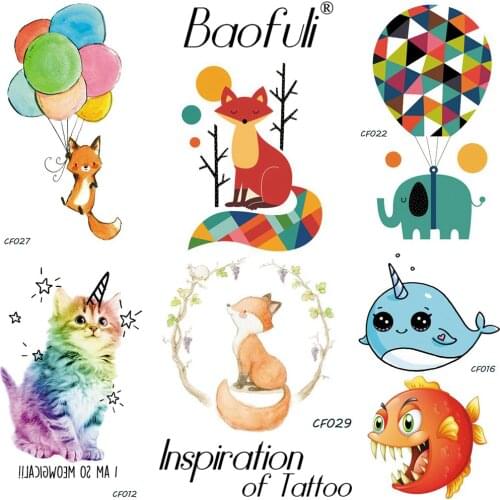 Baofuli Fox Cartoon Diamond Tree Ballon Temporary Tattoo Waterproof Geometric Painting Art Tattoo Elephant Fake Tatto Children