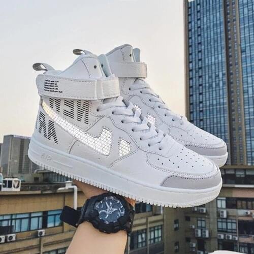 High Top Mens Sneakers Fashion Sports Lover Shoes Reflective Spring Autumn White Sneakers Tennis Shoes Streetwear Skeateboard