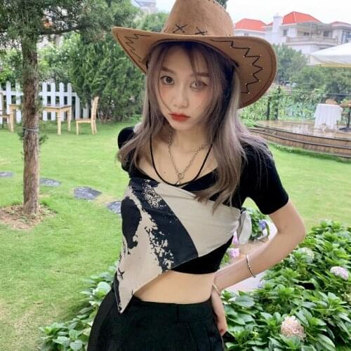 Woman Tshirts Black V-neck Short-sleeved T-shirt Women Summer New Korean Version of The Slim and Thin All-match Crop Top