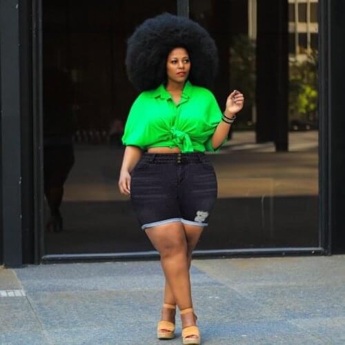 2021 New Fashion Ripped Jeans Shorts Women Clothe High Waist Large Size Elastic Female Solid Color Hip Lift Hole Denim Pants