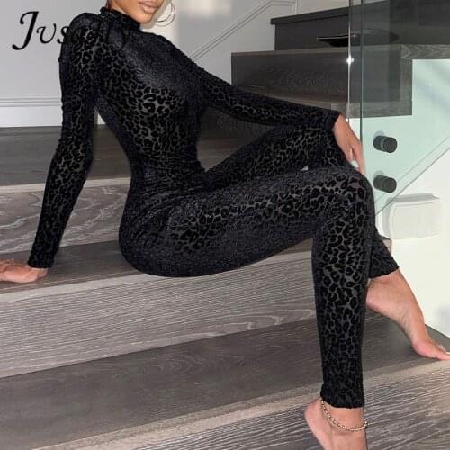 JuSaHy Y2K Leopard Print Jumpsuit for Women Autumn Long Sleeves Stand Collar Skinny Slim Casual Streetwear Female Tracksuit New