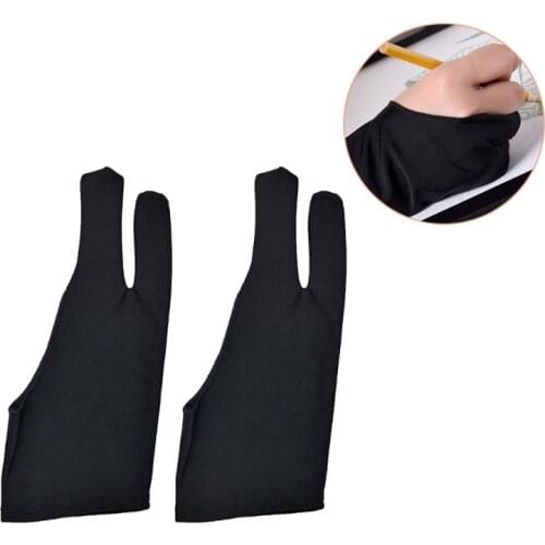1 Pair Two Fingers Anti-Fouling Artist Gloves for Any Graphics Drawing Tablet Reduces Friction Paper Sketching Mittens