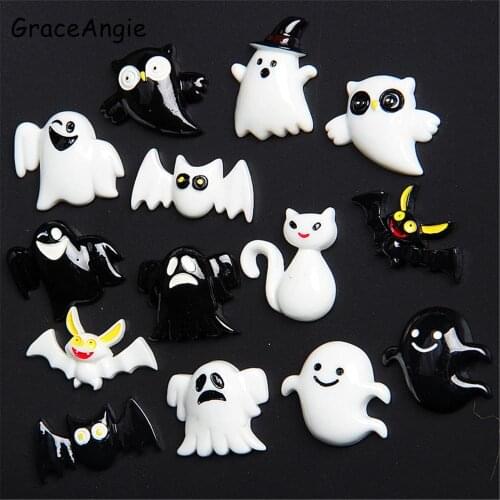 10pcs/pack Halloween Party Accessories Resin Ice Cream Flatback Ghost Cabochon Charms Phone DIY Accessories Holiday Dec Kiwi
