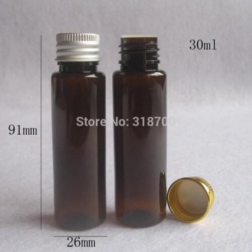 100 x 30ml Amber PET Bottle With Aluminum Cap , 1oz Amber Plastic Bottle,Container.30cc Pet packaging