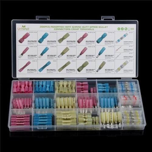 200Pcs Insulated Shrinkable Terminators Waterproof&Seal Cable Wire Connector Solder Sleeve Set Spade Bullet Crimp Terminal Kit