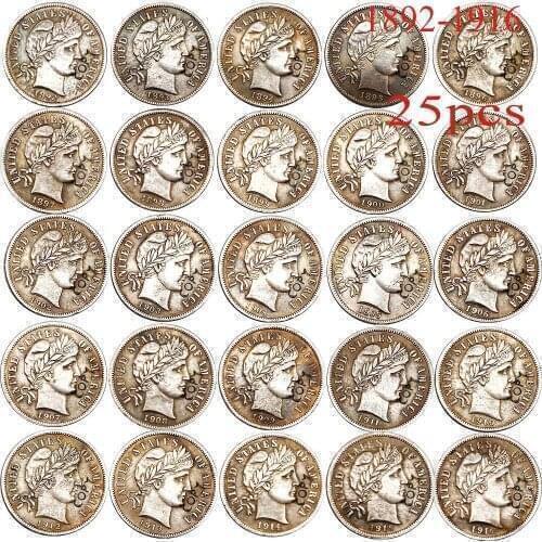 25pcs USA Coin COPY 1892-1916 Barber Dime Different Years 2.5G Coins