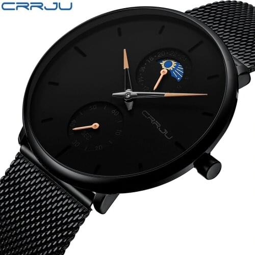 CRRJU New Black Slim Watch Women Men Watch Luxury Elegant Dress Fashion Watches Unisex Ultra Thin Wristwatch Relojes Para Hombre