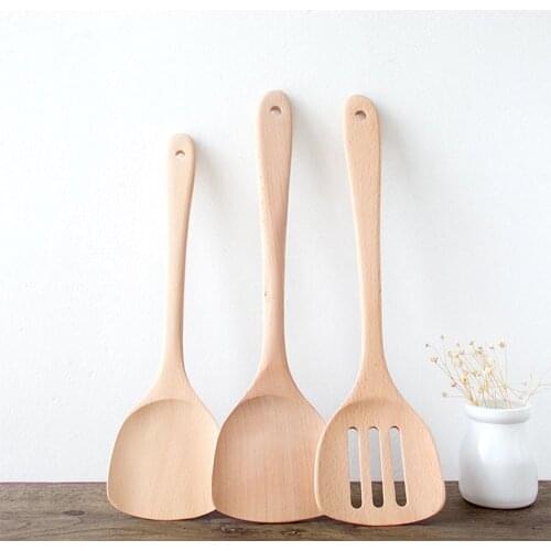 Wooden shovel non-stick special spatula unpainted wooden cooking shovel frying shovel rice spoon soup cooking utensils set