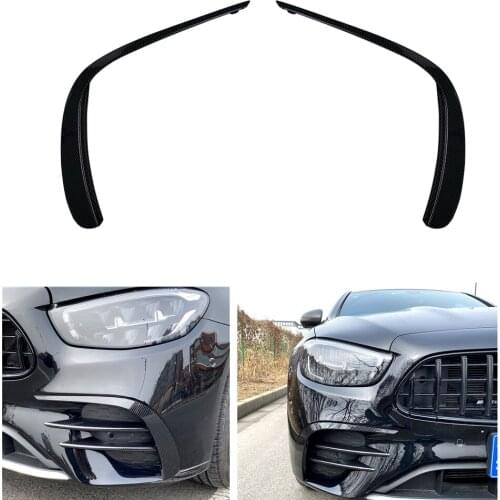 For Mercedes Benz E Class W213 E260 E300 E53 2021+Carbon Fiber Look Car Front Bumper Light Hood Frame Fog Lamp Intake Cover Trim