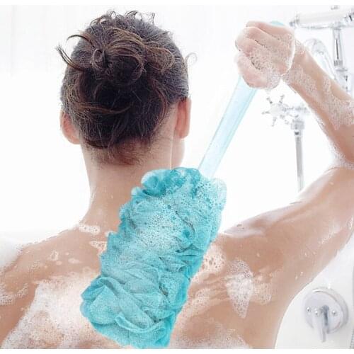 Long Handle Bath Flower Scrubbing Bath Ball Large Size Bathroom Supplies Soft Bubble Gauze Mesh Rubbing Back Shower Brushes