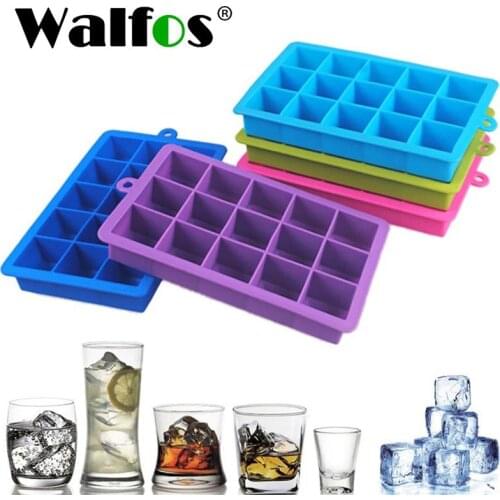 WALFOS 100% Food Grade Silicone 1 PC Novelty 15 Square Soft Silicone Ice Cube Tray Ice Maker Jelly Pudding Mould ice Mold