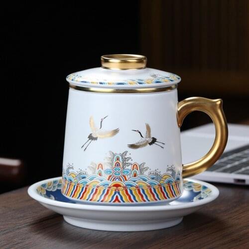 Chinese Style Ceramic Mug Retro Filter Cup with Lid Tea Separation Cup Ceramic Large Capacity Office Teacup Home Teacup