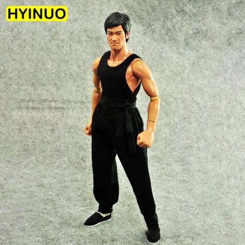 1/6 Scale Chinese Kongfu Bruce Lee White Long Sleeve Kungfu Tang Suit Clothes Clothing Suit Set Model for 12''Action Figure Body