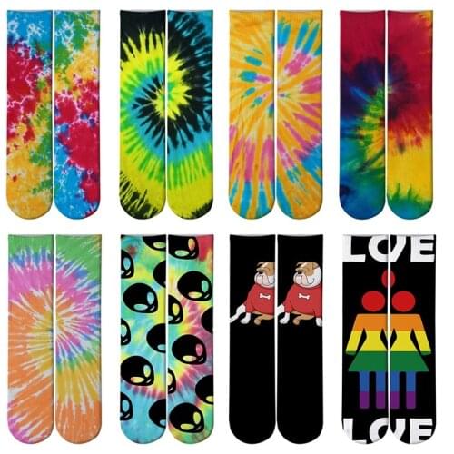 Colorful Tie-dyed Skateboarding Women Tube Socks Long Fashion Men And Women Straight Socks Couples Sport Cotton Stockings