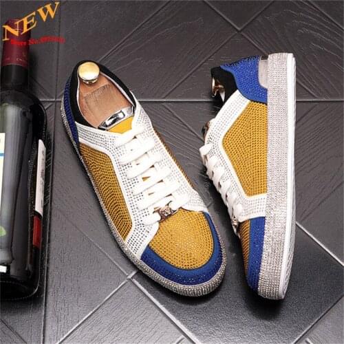 Rhinestone Punk Men Casual Board Shoes Web Celebrity Hip Hop Sneakers Designer FLAT Loafers Chaussure Homme