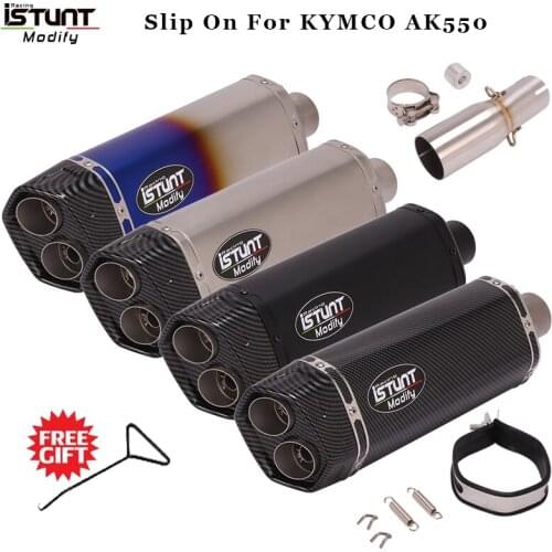 Kymco ak 550 Motorcycle Double hole Exhaust pipe Muffler Escape Middle Link Pipe With Moveable DB Killer Slip On For KYMCO AK550