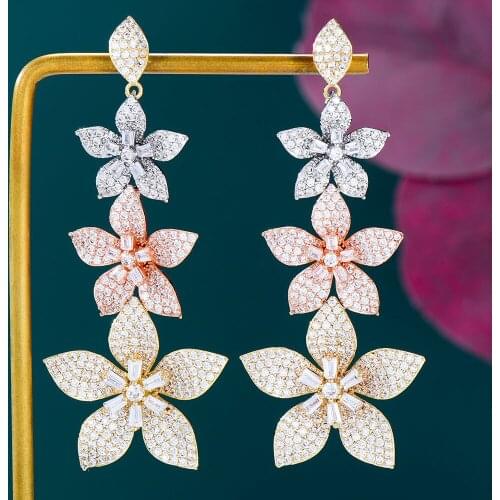 Missvikki Luxury Gorgeous Petals Long Dangle Earrings For Women Girl Daily Fashion Gift Bridal Wedding Earrings Trendy Jewelry