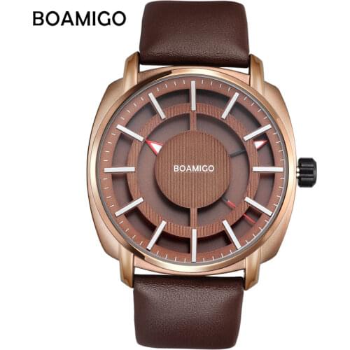 BOAMIGO Top Brand Luxury Quartz Watches Men Leather Strap 30M Waterproof Wristwatches Fashion Popular Relogio Masculino