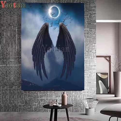 5 d diy diamond painting mosaic Fantasy Angel Wings crystal painting full square round diamond embroidery craft Moon Night