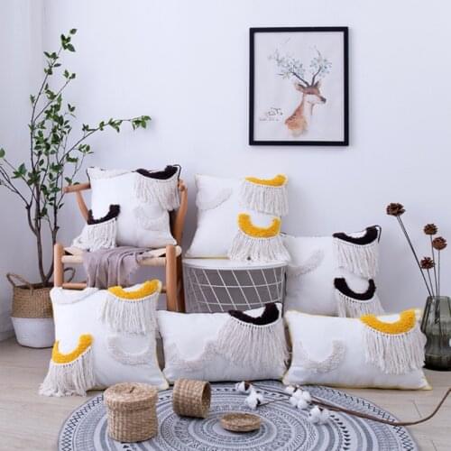 Boho Decoration Cushion Cover 45x45cm/30x50cm Nature Cotton Pillow Cover Tassels Square Home Decoration for living Room Bed Room