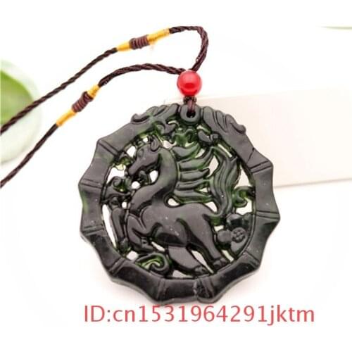 Obsidian Black Jewelry Amulet for Charm Men Necklace Accessories Gifts Jade Green Natural Horse Carved Chinese Pendant