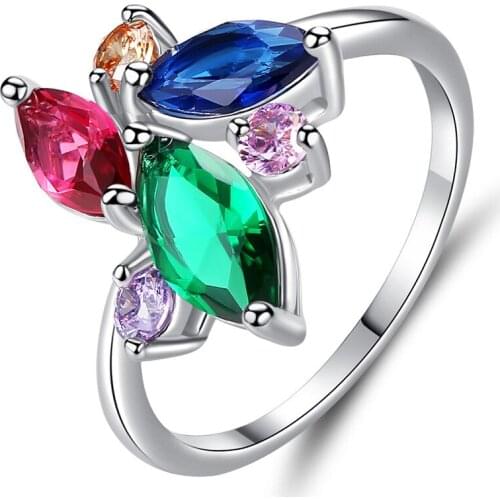 Bettyue New Ingenious Wild Flower Made Of Colorful And Different Size Stones Ring For Female Personality Dress- up In Party
