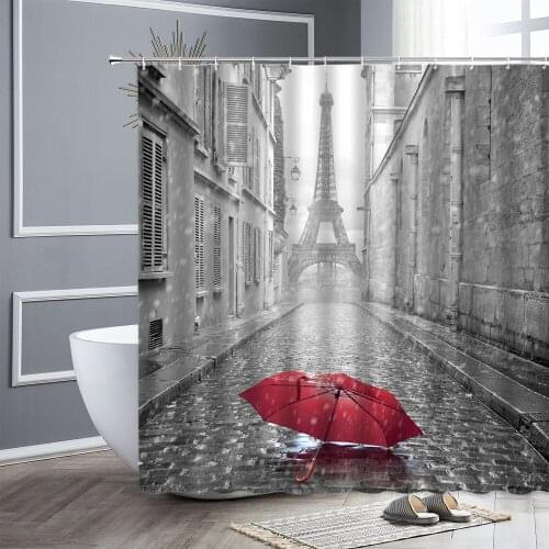 Paris Tower Shower Curtain Cartoon Retro Architectural Flowers Home Bathroom Decor Bathtub Partition Fabric Hanging Curtains Set