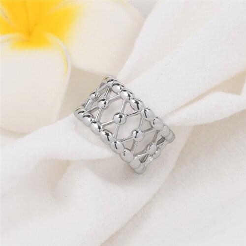Stainless Steel Couple Ring Wide Cross Adjustable Open Rings for Women Men Silver Color Hollow Crystal Tree Flower Jewelry Gifts