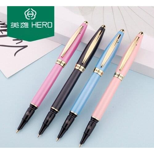 Hero 3267 fine fountain pen with ink bottle Students present black pink blue