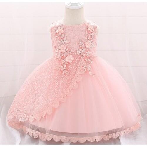 Newborn Child Baptism 1 Year Baby Girl Beading Lace Sequined Tulle Christening Princess Toddler Birthday Party Ball Gown Dress