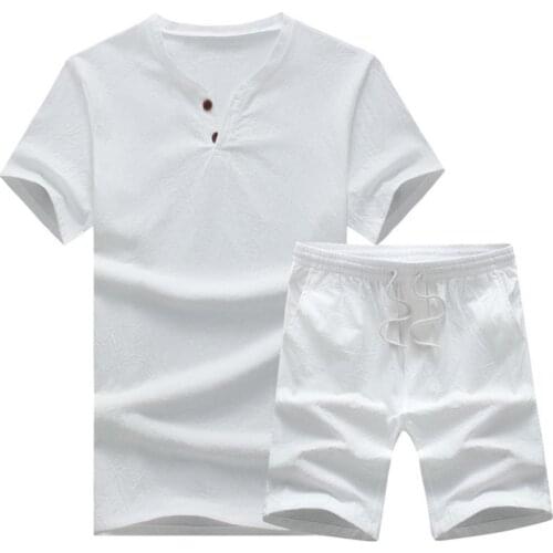 Sweat Absorbing Fashion Loose Men T-shirt Shorts Set Two Piece Casual Outfit Drawstring for Daily Life