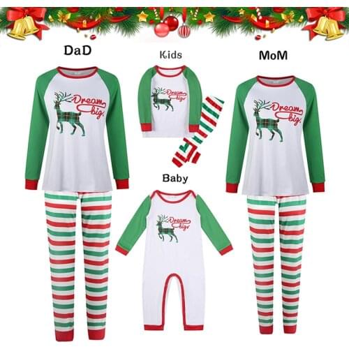 Christmas Matching Family Pajamas Deer Print Father Son Romper Baby Mother Daughter Clothes Stripe Family Pajamas Clothes Set