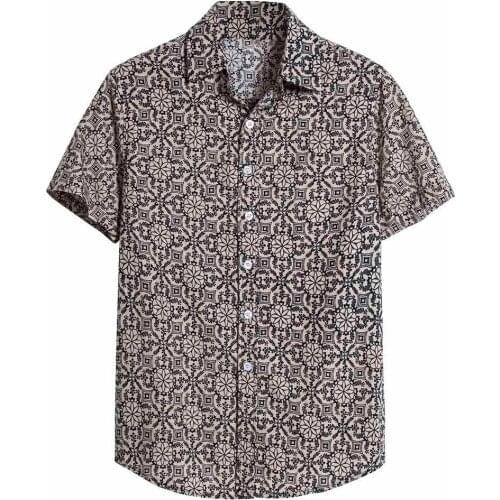 Summer Hawaii Shirts Mens Vintage Ethnic Printing Lapels Camicias Single Breasted Short Sleeve Kimono Casual Рубашка Мужская