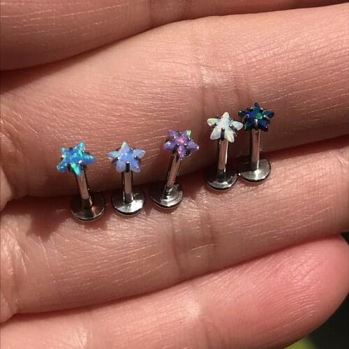 1pcs Stainless steel 16Gauge Star Opal Stone Septum Tragues Helix Conch Cartilage Labret Piercing Earring Body Piercing Jewelry