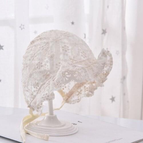 Cute Lace Newborn Baby Hat Photography Props Flower Summer Baby Accessories Girl Sun Hat Breathable Cotton Infant Bonnet