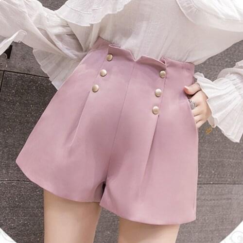 LJSXLS Summer Korean High Waist Shorts Women Wide Leg Loose Ladies Solid Double Breasted Zipper Casual Black Shorts Female 2021