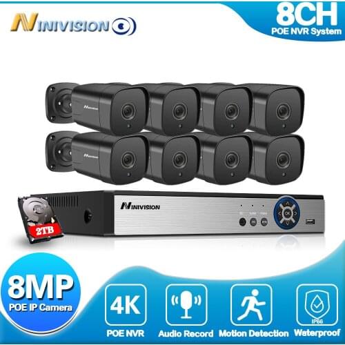 H.265 CCTV Camera Security System Kit 4K 8ch Outdoor Waterproof Audio Ai Night Vision POE IP Camera Vedio Surveillance Kit 8MP