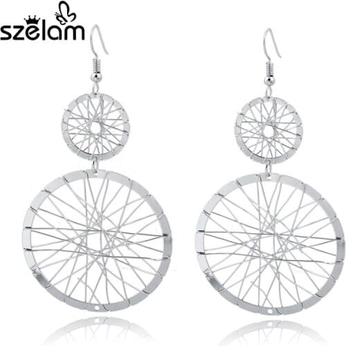 Szelam Silver Plated Round Drop Earrings for Women Double Earring Love Party Jewelry Female SER160006