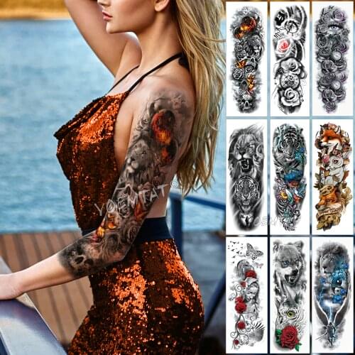 Large Arm Sleeve Tattoo Flame Planet Moon Waterproof Temporary Tattoo Sticker Burning Butterfly Skull Men Full Tatoo Women