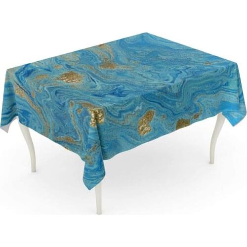 Green Modern Marbled Blue and Golden Abstract Liquid Marble Pattern Table Cloth
