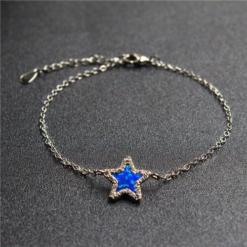 Fashion Jewelry 925 Sterling Silver Bracelet Fire Opal Charm Bracelet For Women Fashion Couple Bracelet Star Shape Pendant C