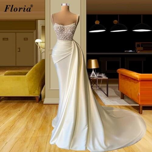 Summer Beach Prom Dresses 2021 Spaghetti Pearls Cocktail Dresses Mermaid Evening Gowns For Women Pageant Gowns Robe Femme