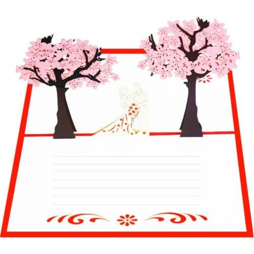 10pcs Handmade Kirigami Origami Cherry Lover 3D Pop UP Greeting Cards Invitation card For Wedding Birthday Party Gift
