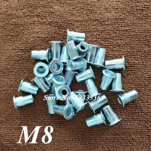200pcs Threaded M8 Rivet Nuts Carbon Steel Zinc Plated Flat Head Rivet Insert Nuts Countersunk Blind Inserts Cap Rivnuts