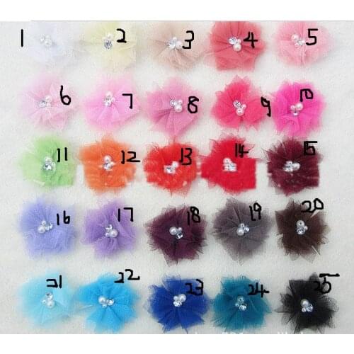 2013 Mini Tulle Mesh Flowers With Rhinestone Pearl Center Poof Flowers,Accessories 240pcs