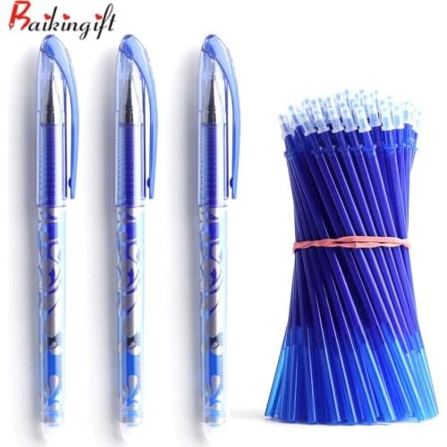 3+50Pcs/Set 0.5mm Blue Black Ink Gel Pen Erasable Refill Rod Erasable Pen Washable Handle School Writing Stationery Gel Pens