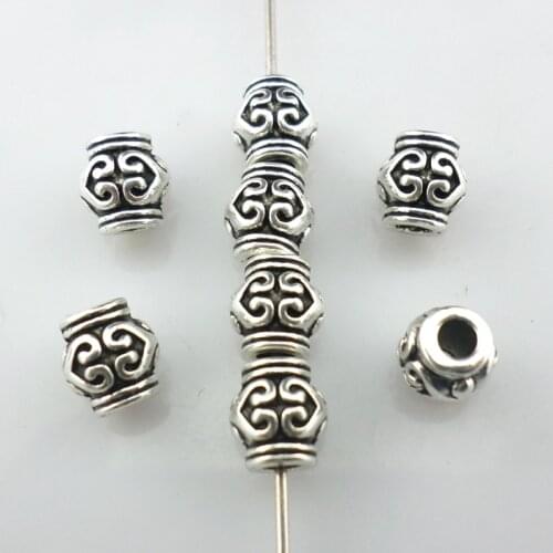 48pcs Tibetan Silver 2mm Hole Heart pattern Charm Tube Spacer Beads 6x6.5mm Jewelry Findings